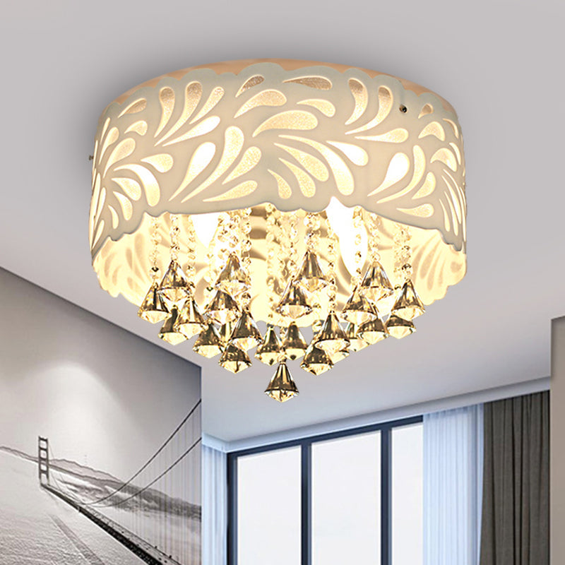 Modern Clear Crystal Flushmount Ceiling Light Fixture - 18/23.5/12.5" Width, 8/12-Bulb/LED, with Drum Shade