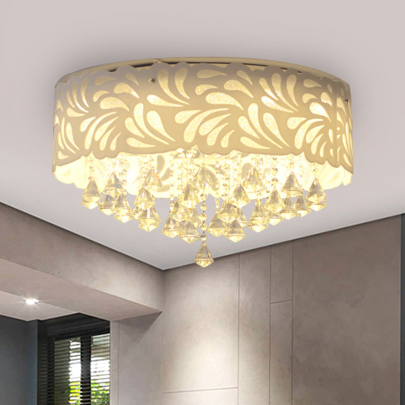 Modern Clear Crystal Flushmount Ceiling Light Fixture - 18/23.5/12.5" Width, 8/12-Bulb/LED, with Drum Shade