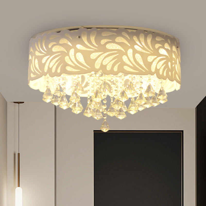 Modern Clear Crystal Flushmount Ceiling Light Fixture - 18/23.5/12.5" Width, 8/12-Bulb/LED, with Drum Shade