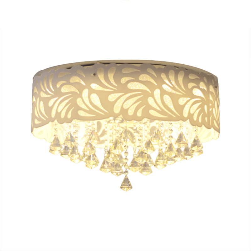 Modern Clear Crystal Flushmount Ceiling Light Fixture - 18/23.5/12.5" Width, 8/12-Bulb/LED, with Drum Shade