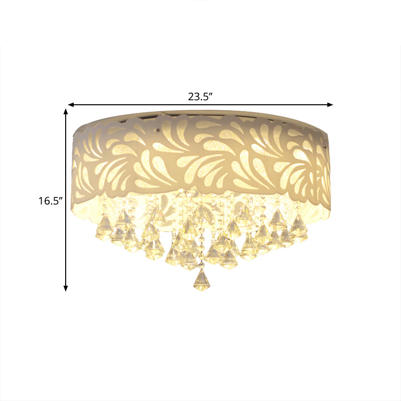 Modern Clear Crystal Flushmount Ceiling Light Fixture - 18/23.5/12.5" Width, 8/12-Bulb/LED, with Drum Shade