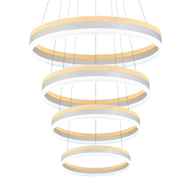 Modern Silver Circular Led Chandelier Pendant Light Fixture | 1/2/3-Light Acrylic Ceiling Lighting