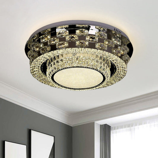 Contemporary Crystal LED Ceiling Light Fixture - Chrome Round/Square Flush-Mount
