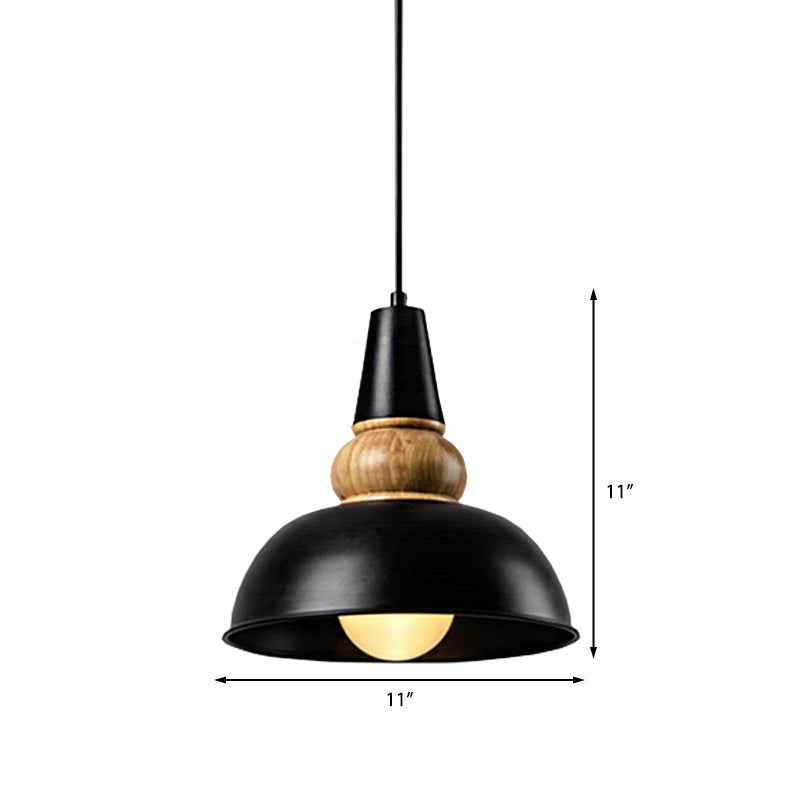 Metal and Wood Ceiling Pendant - Modernist Style Living Room Hanging Light in Black