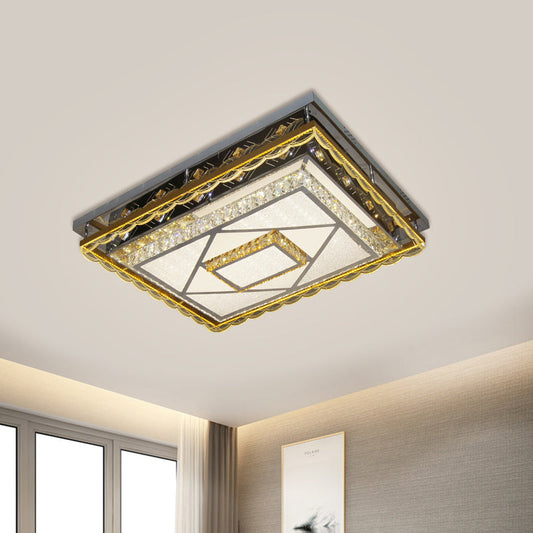 Contemporary LED Crystal Ceiling Light in Nickel Flushmount