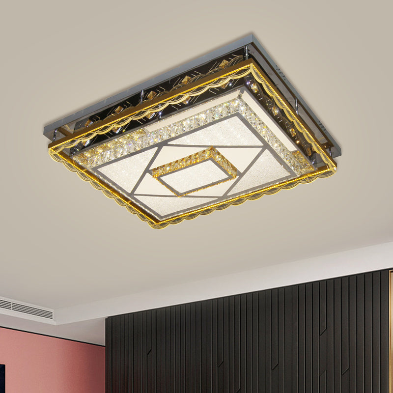 Contemporary LED Crystal Ceiling Light in Nickel Flushmount