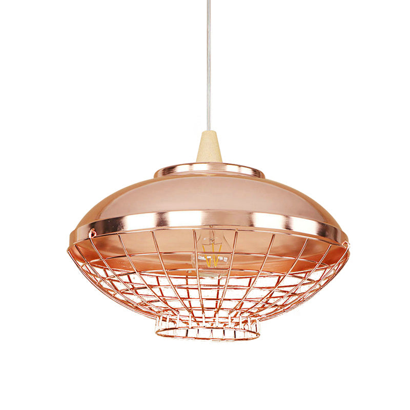 Vintage Metallic Pendant Light - Rose Gold Bowl/Globe/Bottle Shade With Wire Cage For Living Room