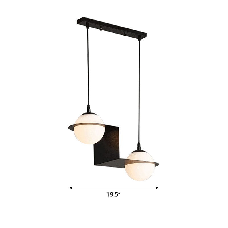 Modernist Ball White Glass Cluster Pendant Light - Straight/Curved Design 2/3 Lights Black Led