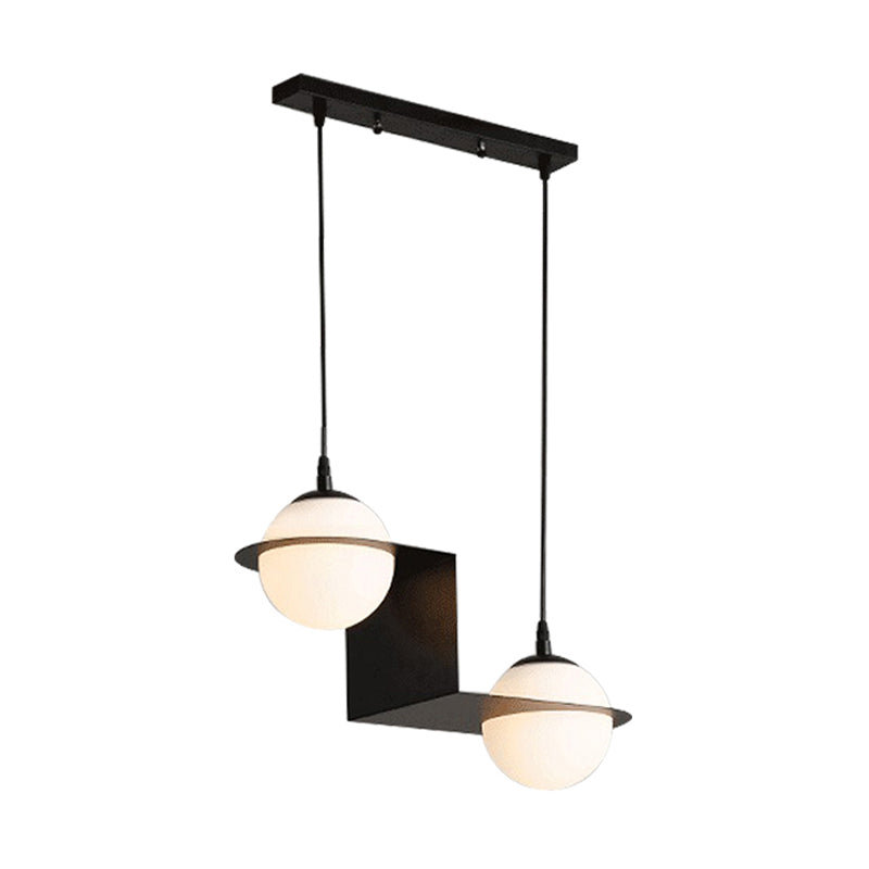Modernist Ball White Glass Cluster Pendant Light - Straight/Curved Design 2/3 Lights Black Led