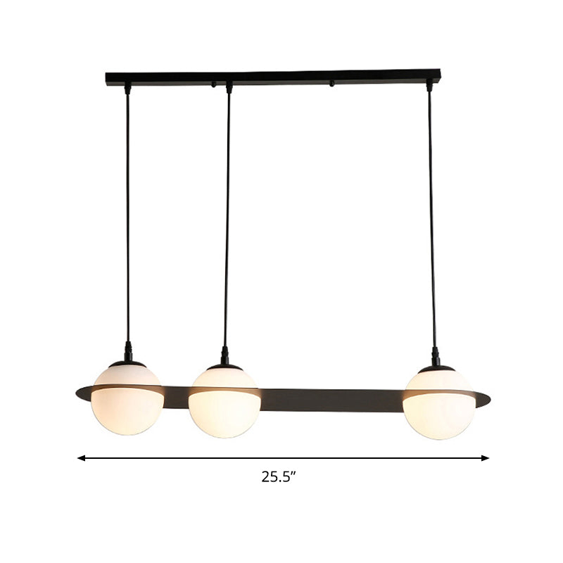 Modernist Ball White Glass Cluster Pendant Light - Straight/Curved Design 2/3 Lights Black Led