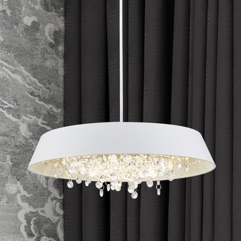 Metal Led Hanging Lamp - Modern Contemporary Circle Tray Design With Crystal Drop Warm/White Light