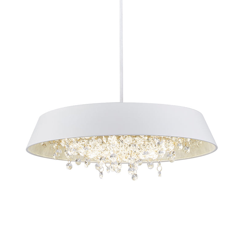 Modern Metal LED Hanging Lamp: Circular Tray Design with Crystal Drop & Down Lighting in Warm/White Light - Black/White/Gold