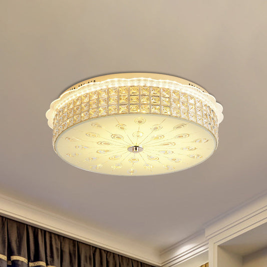 Contemporary Gold LED Flush Mount Light with Clear Crystal Blocks for Bedroom Ceiling