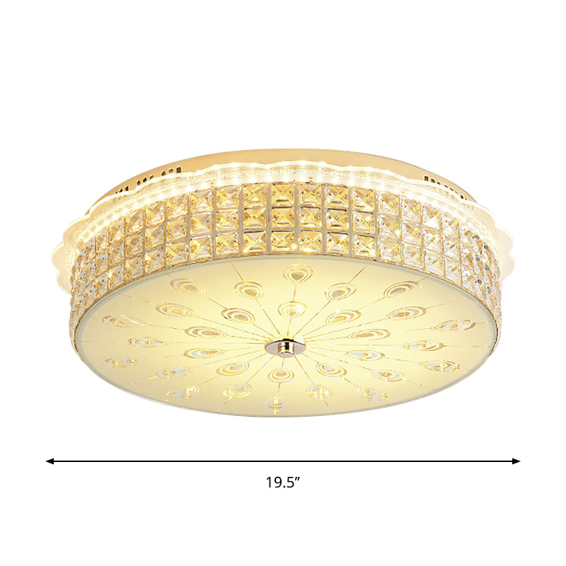 Contemporary Gold LED Flush Mount Light with Clear Crystal Blocks for Bedroom Ceiling