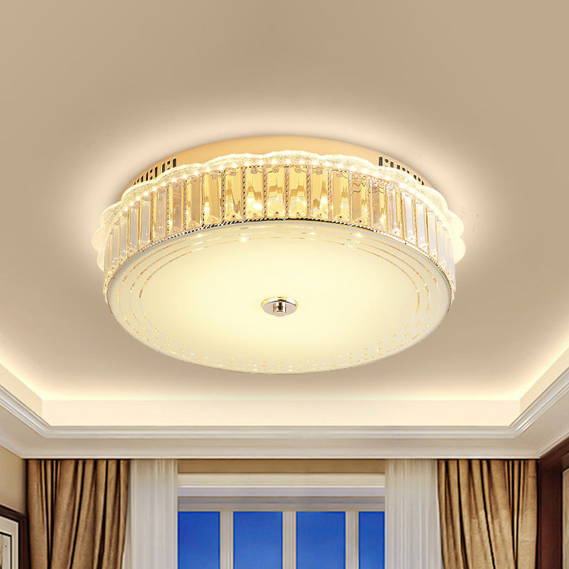 Contemporary Gold LED Flush Mount Light with Clear Crystal Blocks for Bedroom Ceiling