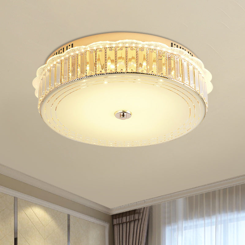 Contemporary Gold LED Flush Mount Light with Clear Crystal Blocks for Bedroom Ceiling