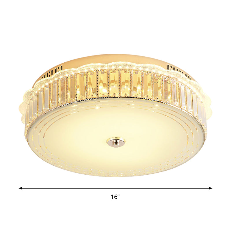 Contemporary Gold LED Flush Mount Light with Clear Crystal Blocks for Bedroom Ceiling