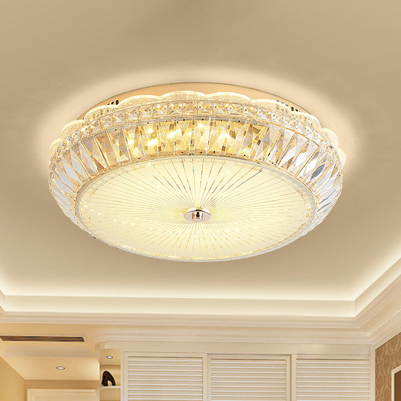 Contemporary Gold LED Flush Mount Light with Clear Crystal Blocks for Bedroom Ceiling
