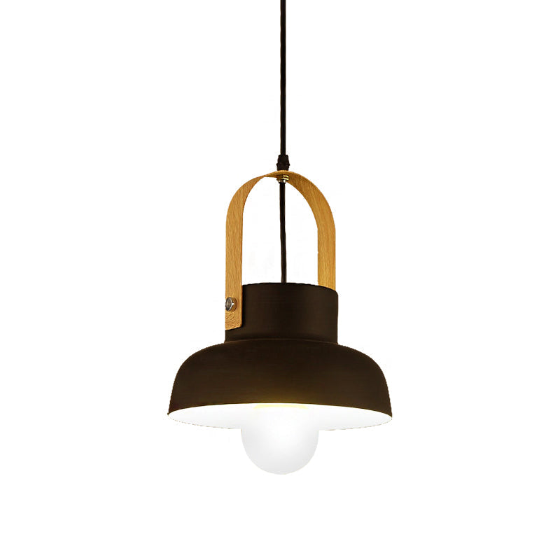 Retro Barn Pendant Lamp - 1 Light Metal Ceiling Light with Leather Strap (White/Grey/Black)