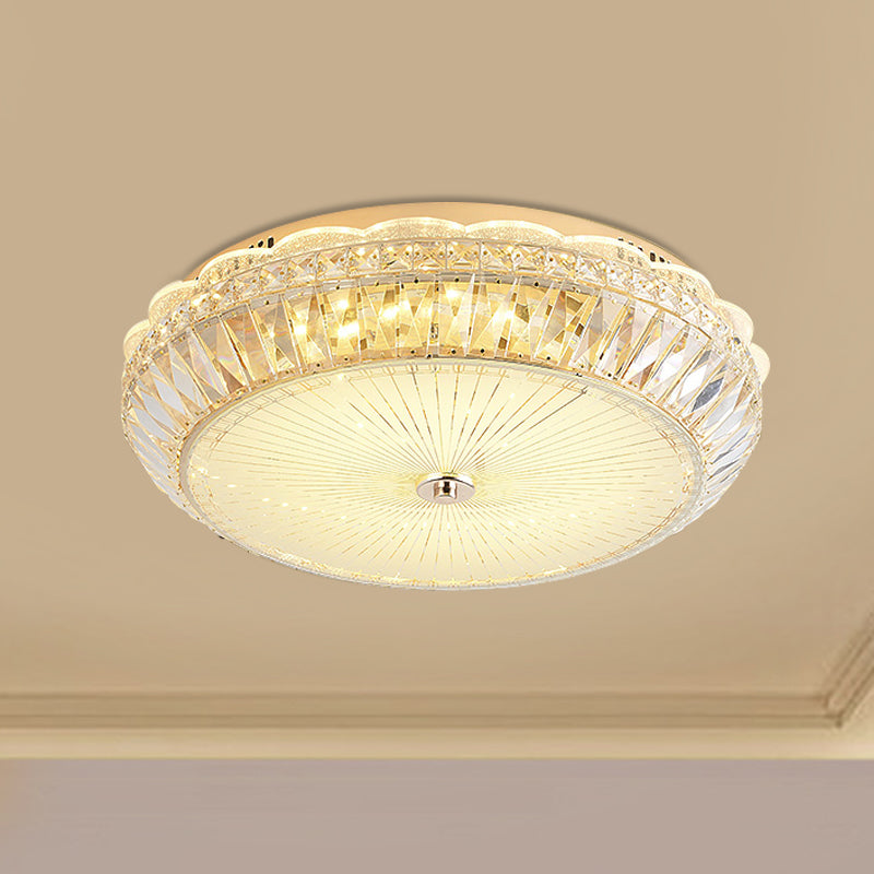 Contemporary Gold LED Flush Mount Light with Clear Crystal Blocks for Bedroom Ceiling