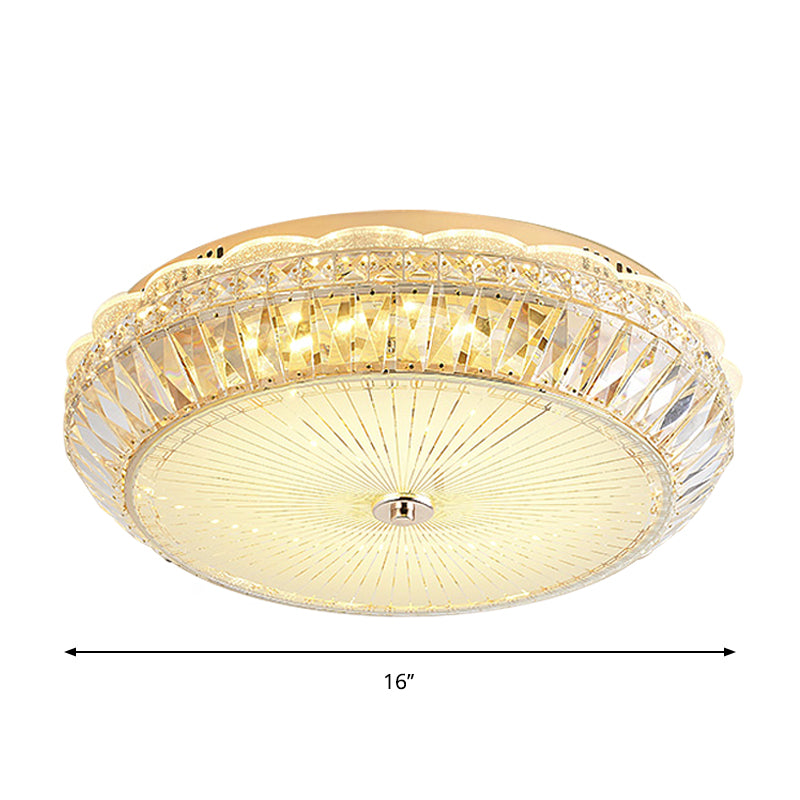 Contemporary Gold LED Flush Mount Light with Clear Crystal Blocks for Bedroom Ceiling