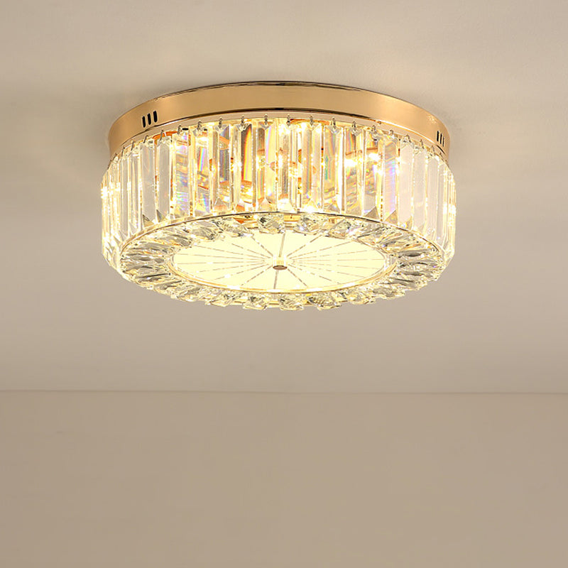 16"/19.5" Wide LED Flushmount Modern Clear Prismatic Crystal Ceiling Light in Gold