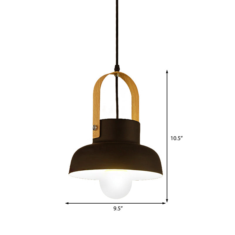 Retro Barn Pendant Lamp - 1 Light Metal Ceiling Light with Leather Strap (White/Grey/Black)