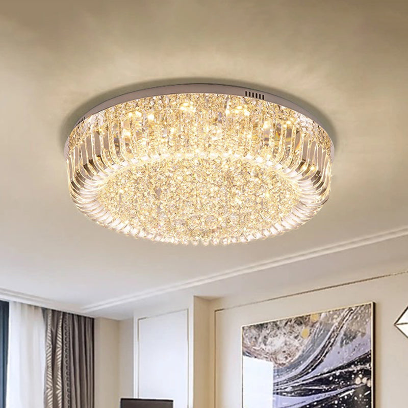 Plafonnier LED moderne doré avec cristal optique prismatique à lumière chaude/blanche - 23,5"/31,5" de large