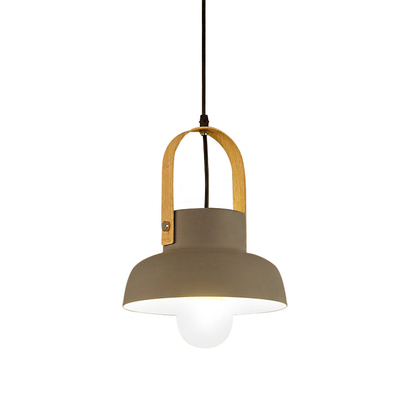 Retro Barn Pendant Lamp - 1 Light Metal Ceiling Light with Leather Strap (White/Grey/Black)