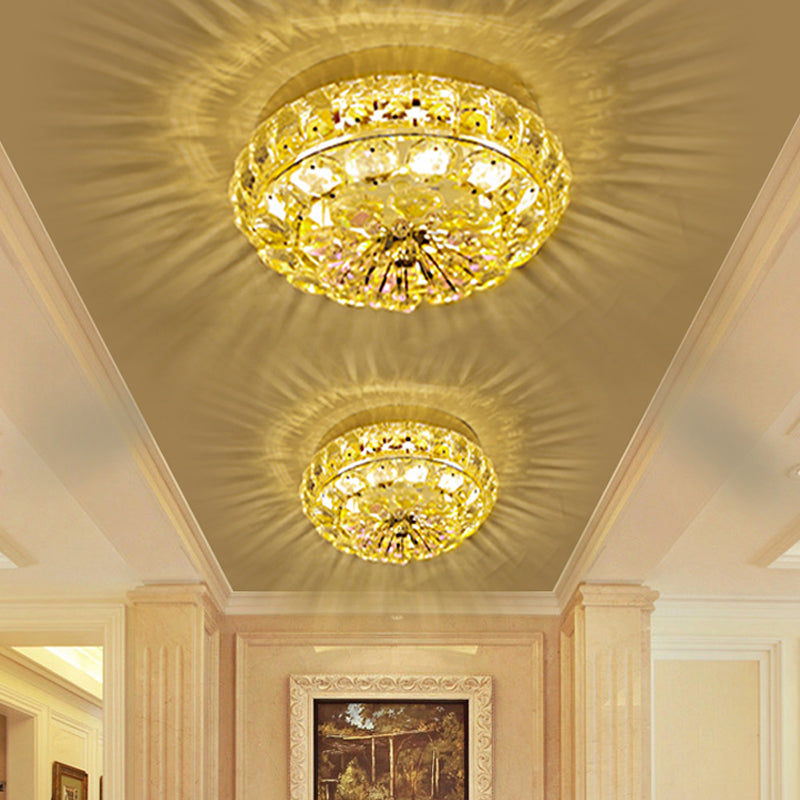Gold LED Crystal Flushmount Ceiling Fixture for Doorway – Warm/White Light
