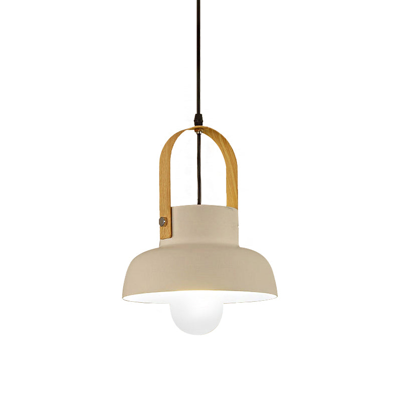 Retro Barn Pendant Lamp - 1 Light Metal Ceiling Light with Leather Strap (White/Grey/Black)