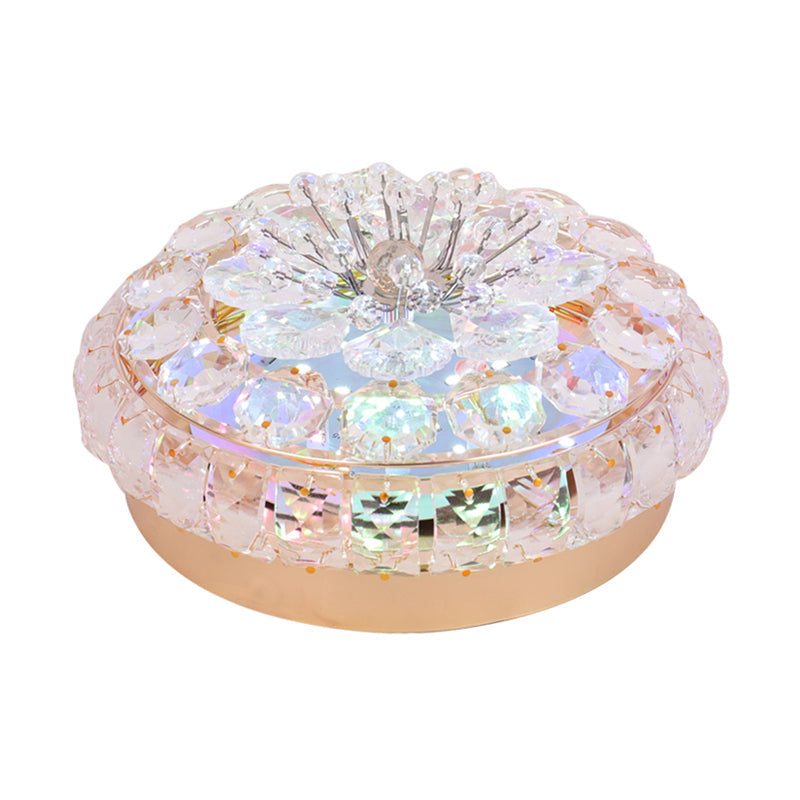 Gold LED Crystal Flushmount Ceiling Fixture for Doorway – Warm/White Light