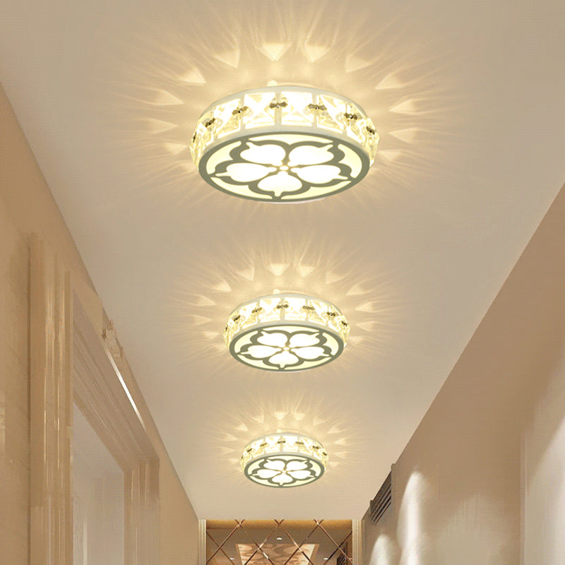 Contemporary Silver Round Crystal LED Flushmount Ceiling Lamp in Warm/White/Multi-Color Light, 3" Wide