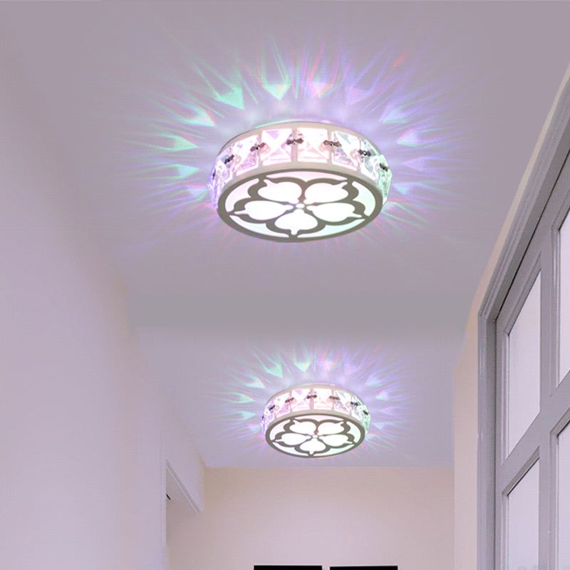 Contemporary Silver Round Crystal LED Flushmount Ceiling Lamp in Warm/White/Multi-Color Light, 3" Wide