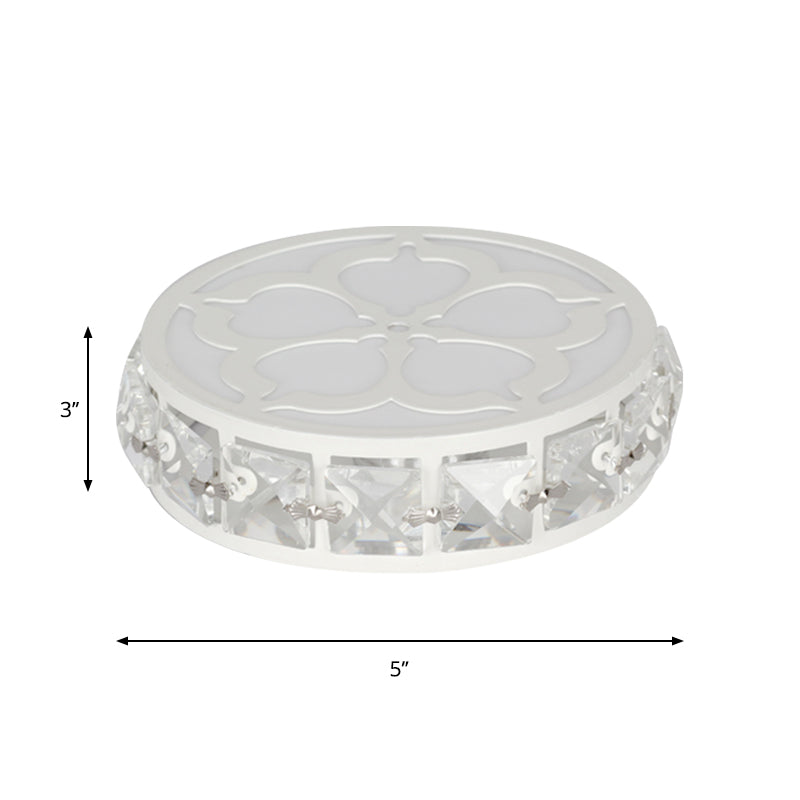 Contemporary Silver Round Crystal LED Flushmount Ceiling Lamp in Warm/White/Multi-Color Light, 3" Wide