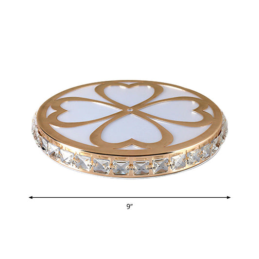 Modern Gold Flush Mount Led Ceiling Lamp With Clear Faceted Crystal Clover Design And Multi-Color