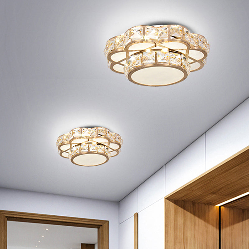 Plafonnier LED en cristal doré à motif floral avec lumière chaude/blanche