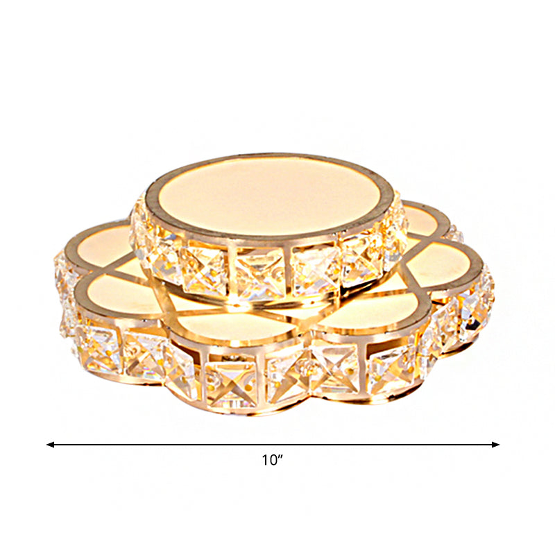 Plafonnier LED en cristal doré à motif floral avec lumière chaude/blanche