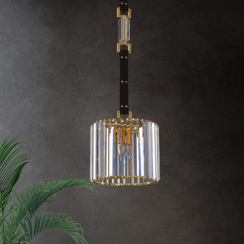 Contemporary Led Ceiling Pendant Light With Black Cylinder Shade & Clear Crystal 8/12 Wide / 12