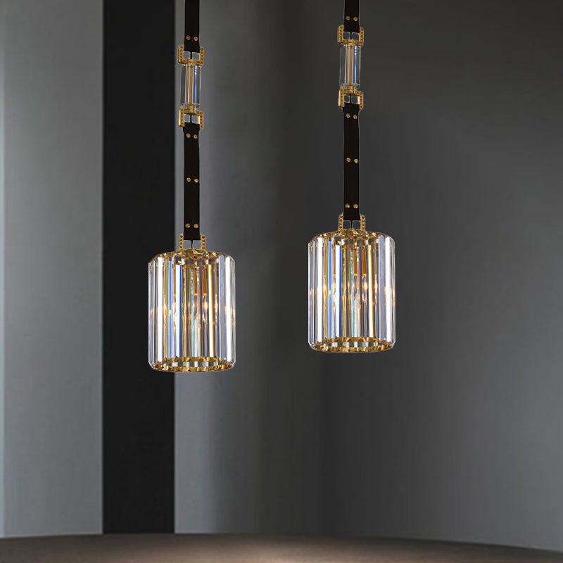 Contemporary Led Ceiling Pendant Light With Black Cylinder Shade & Clear Crystal 8/12 Wide / 8