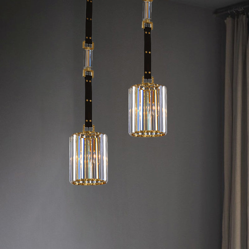 Contemporary Led Ceiling Pendant Light With Black Cylinder Shade & Clear Crystal 8/12 Wide