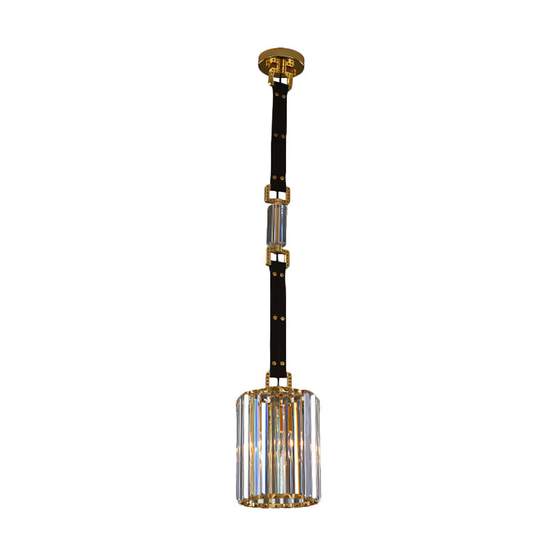 Contemporary Led Ceiling Pendant Light With Black Cylinder Shade & Clear Crystal 8/12 Wide