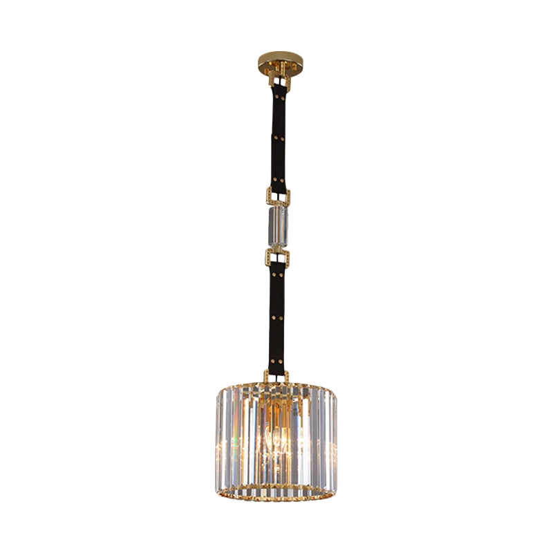 Contemporary Led Ceiling Pendant Light With Black Cylinder Shade & Clear Crystal 8/12 Wide