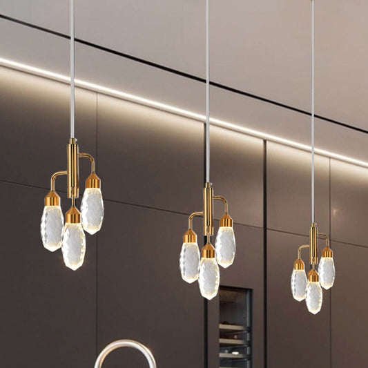 Gold Raindrop Pendant Light with Beveled Crystal - Contemporary Ceiling Lamp