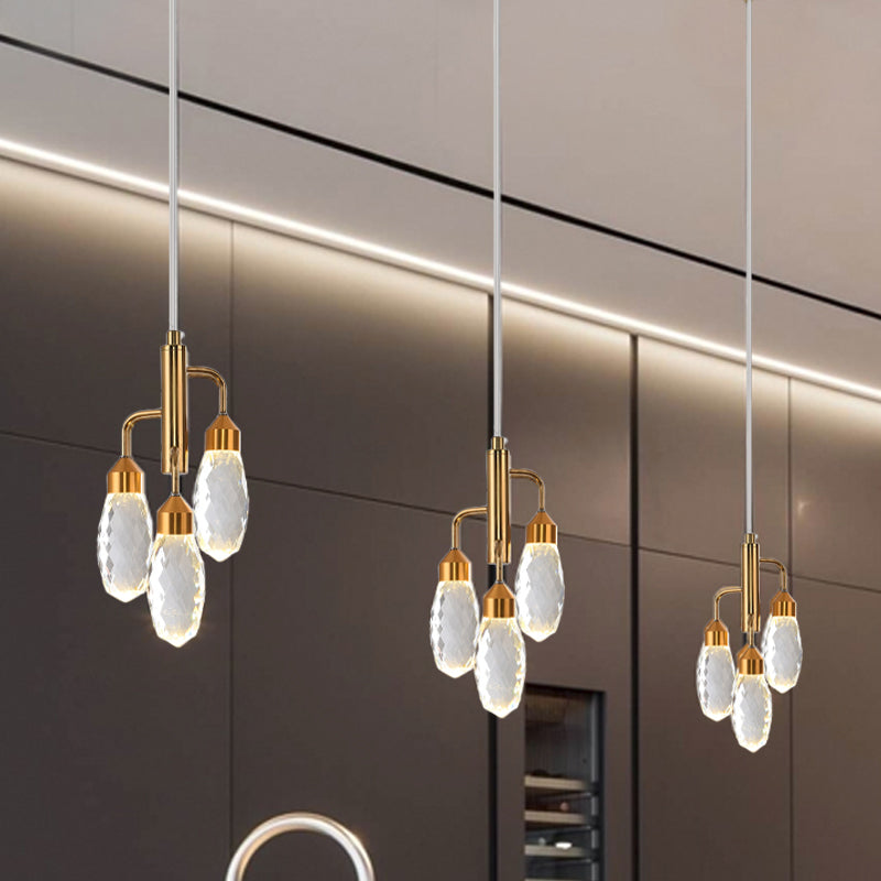 Beveled Crystal Raindrop Pendant Light In Gold - Contemporary Ceiling Lamp