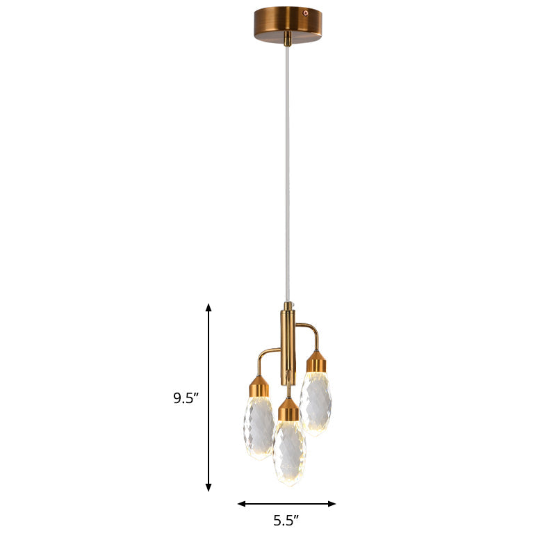 Beveled Crystal Raindrop Pendant Light In Gold - Contemporary Ceiling Lamp