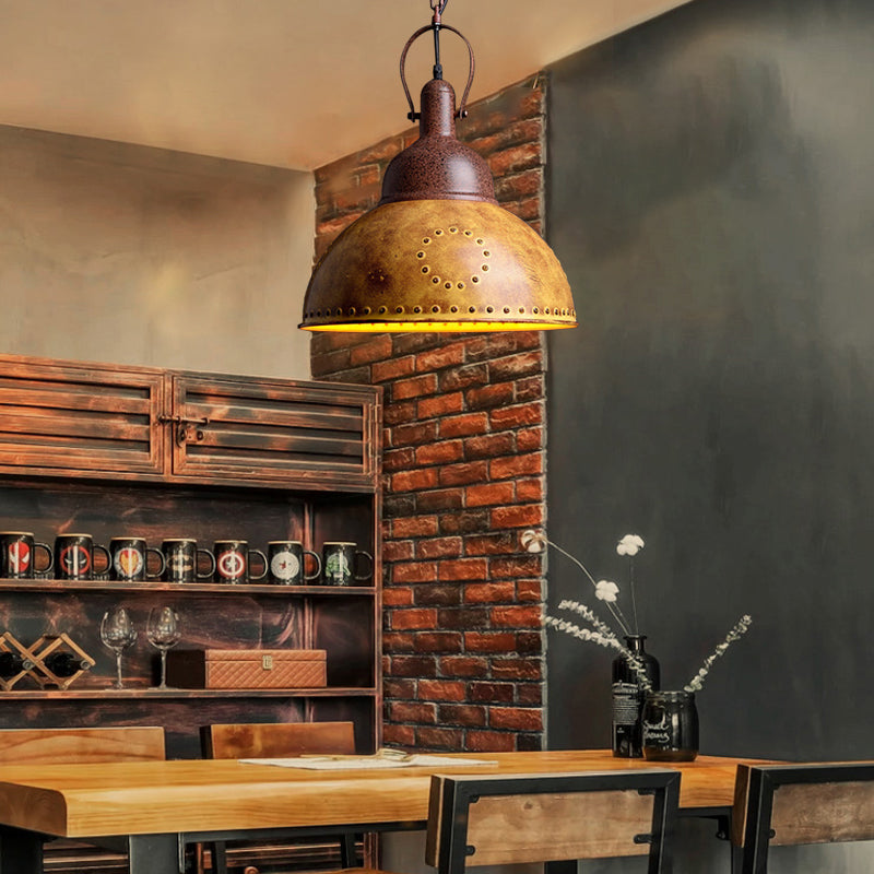 Lampe à suspension en fer forgé de style antique - Plafonnier de restaurant jaune avec rivets