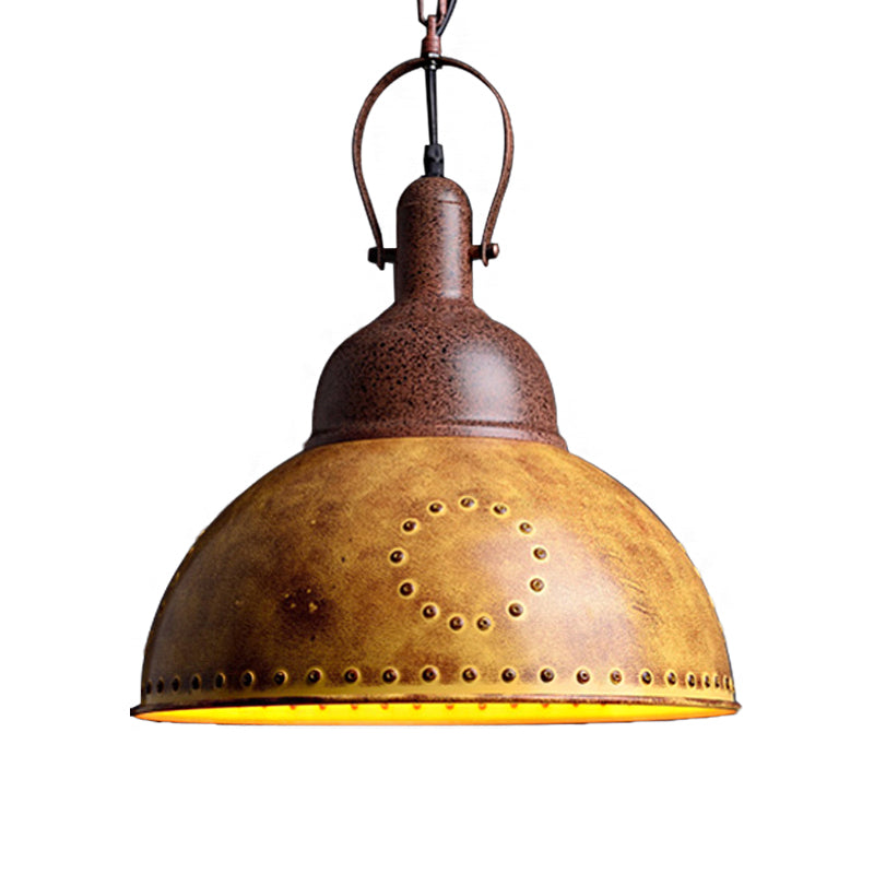 Lampe à suspension en fer forgé de style antique - Plafonnier de restaurant jaune avec rivets