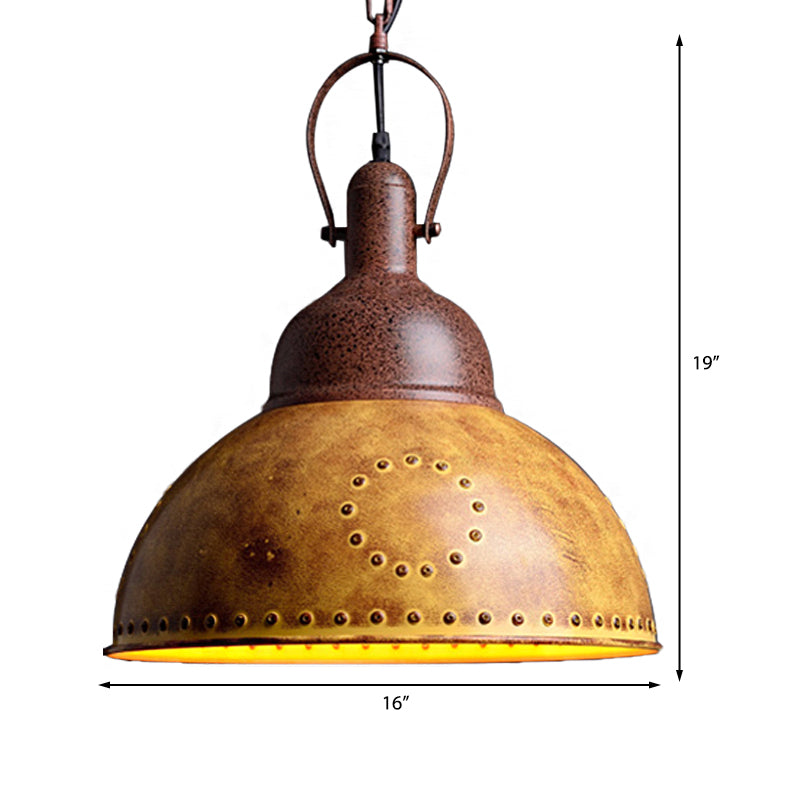 Lampe à suspension en fer forgé de style antique - Plafonnier de restaurant jaune avec rivets
