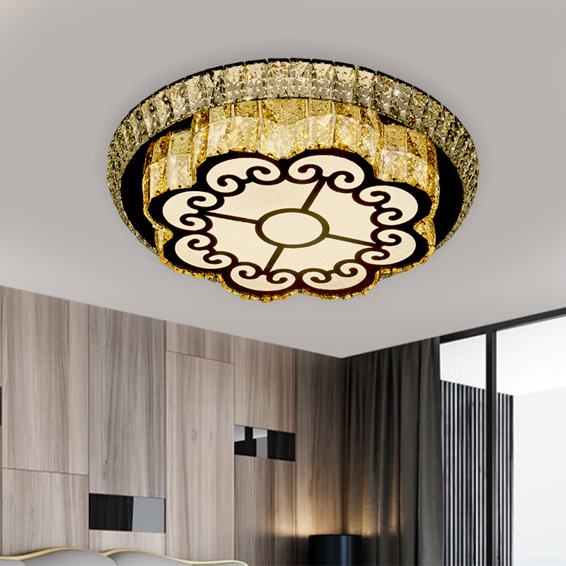 Modern Chrome Flush Mount Ceiling Light with Faceted Glass Floral Design for Bedroom